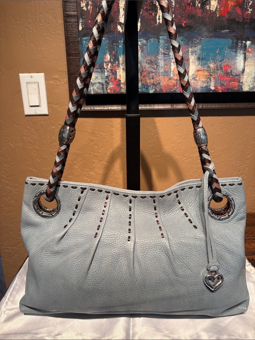 Brighton Very Rare Baretta Blue/Mint Pebbled Leather Shoulder Bag Like New!